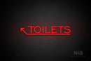 "TOILETS" (capitals, left up arrow, One Day font) - LED neon sign