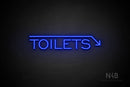 "TOILETS" (capitals, right down arrow, One Day font) - LED neon sign