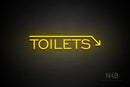 "TOILETS" (capitals, right down arrow, One Day font) - LED neon sign