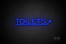 "TOILETS" (capitals, right up arrow, One Day font) - LED neon sign