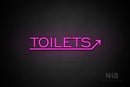 "TOILETS" (capitals, right up arrow, One Day font) - LED neon sign