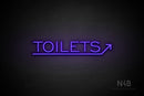 "TOILETS" (capitals, right up arrow, One Day font) - LED neon sign