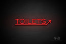 "TOILETS" (capitals, right up arrow, One Day font) - LED neon sign