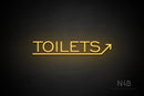 "TOILETS" (capitals, right up arrow, One Day font) - LED neon sign