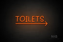 "TOILETS" (capitals, right arrow, Daily font) - LED neon sign