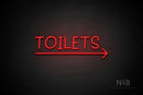 "TOILETS" (capitals, right arrow, Daily font) - LED neon sign