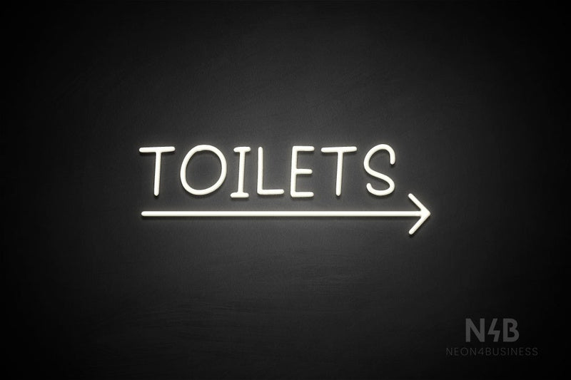 "TOILETS" (capitals, right arrow, Daily font) - LED neon sign