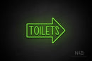 "TOILETS" (capitals, right arrow, Hey Gladd font) - LED neon sign