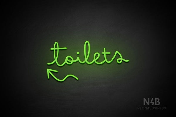 "Toilets" (left up arrow, Bandita font) - LED neon sign