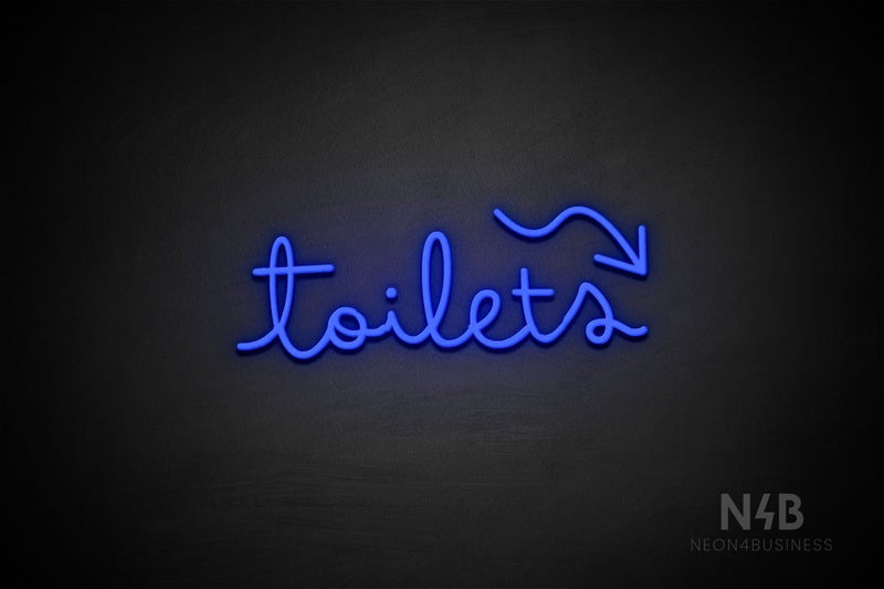 "Toilets" (right up arrow, Bandita font) - LED neon sign