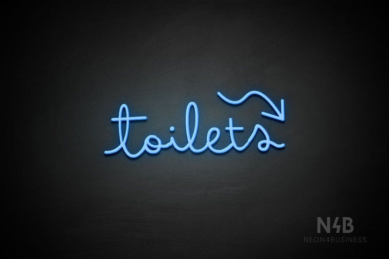 "Toilets" (right down arrow, Bandita font) - LED neon sign