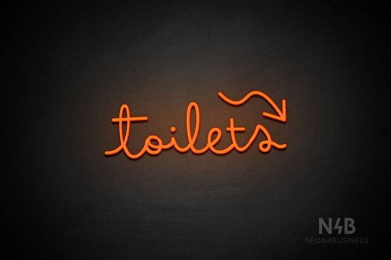 "Toilets" (right up arrow, Bandita font) - LED neon sign