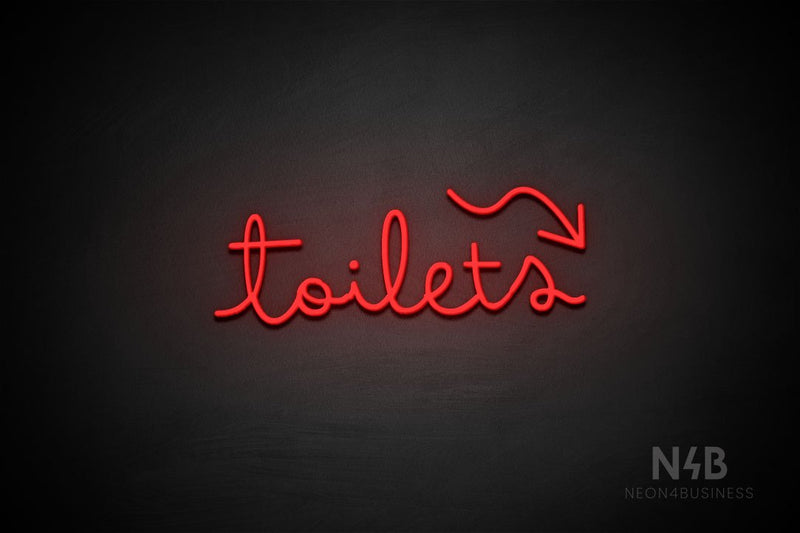 "Toilets" (right up arrow, Bandita font) - LED neon sign