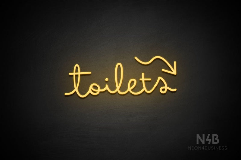 "Toilets" (right down arrow, Bandita font) - LED neon sign