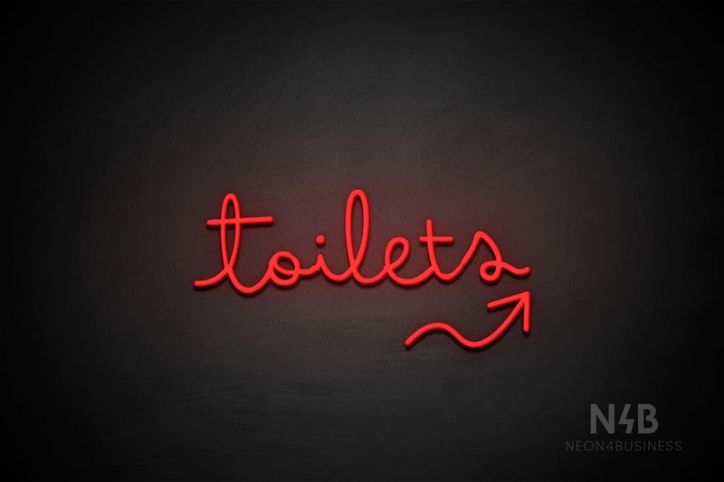 "Toilets" (right up arrow, Bandita font) - LED neon sign