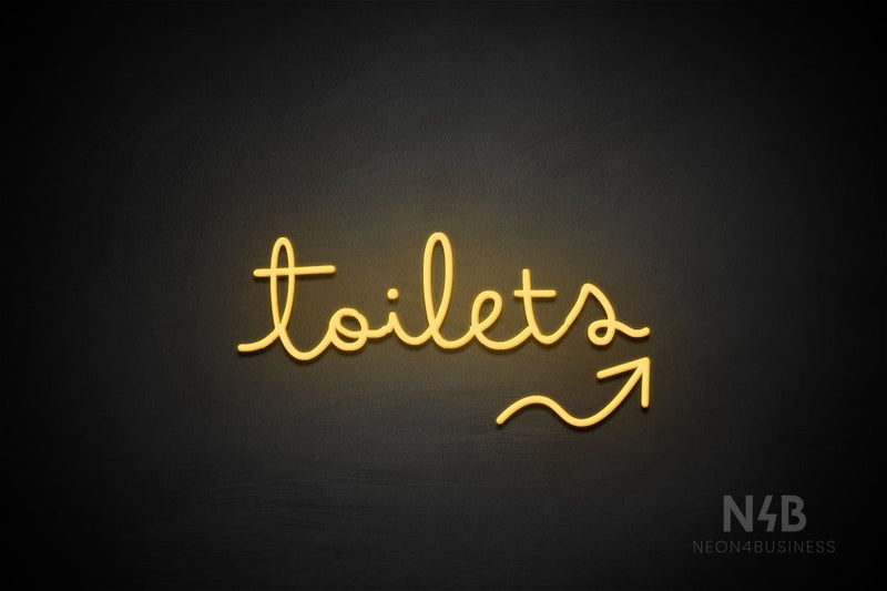 "Toilets" (right up arrow, Bandita font) - LED neon sign