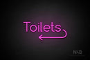 "Toilets" (left arrow, Cooper font) - LED neon sign