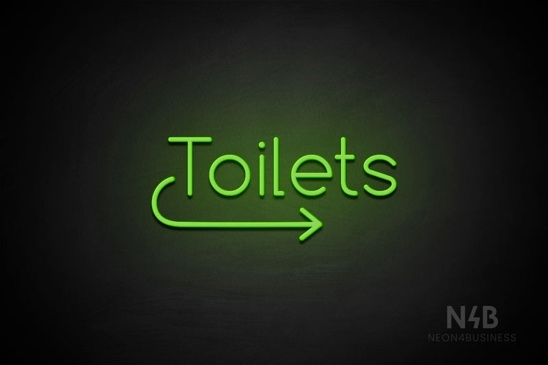 "Toilets" (right arrow, Cooper font) - LED neon sign