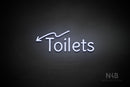 "Toilets" (left down arrow, Alive font) - LED neon sign