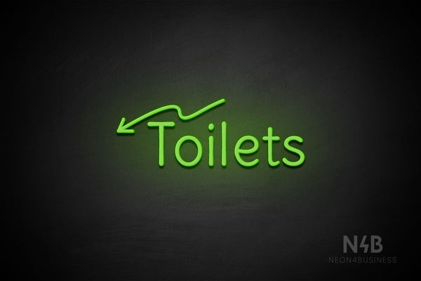 "Toilets" (left down arrow, Alive font) - LED neon sign