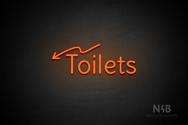 "Toilets" (left down arrow, Alive font) - LED neon sign