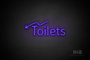 "Toilets" (left down arrow, Alive font) - LED neon sign