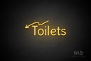 "Toilets" (left down arrow, Alive font) - LED neon sign