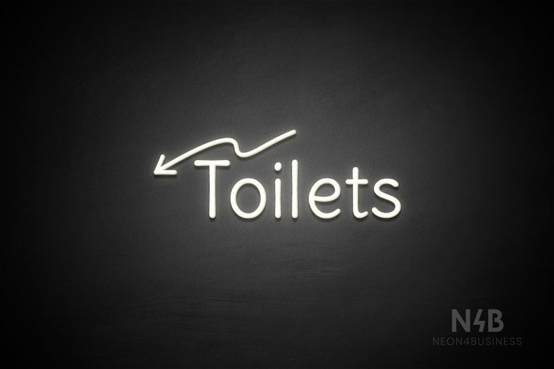 "Toilets" (left down arrow, Alive font) - LED neon sign