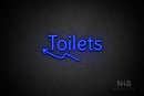 "Toilets" (left up arrow, Alive font) - LED neon sign