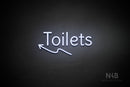 "Toilets" (left up arrow, Alive font) - LED neon sign