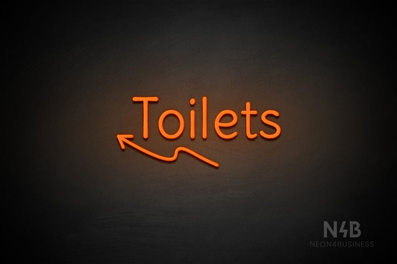 "Toilets" (left up arrow, Alive font) - LED neon sign