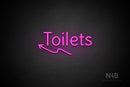 "Toilets" (left up arrow, Alive font) - LED neon sign