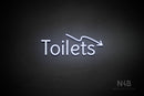 "Toilets" (right down arrow, Alive font) - LED neon sign