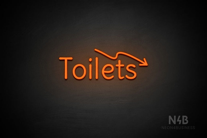 "Toilets" (right down arrow, Alive font) - LED neon sign