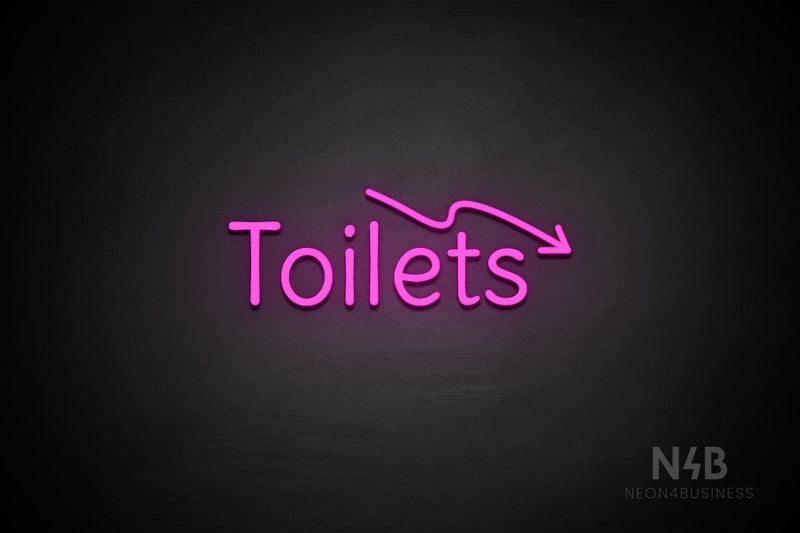 "Toilets" (right down arrow, Alive font) - LED neon sign