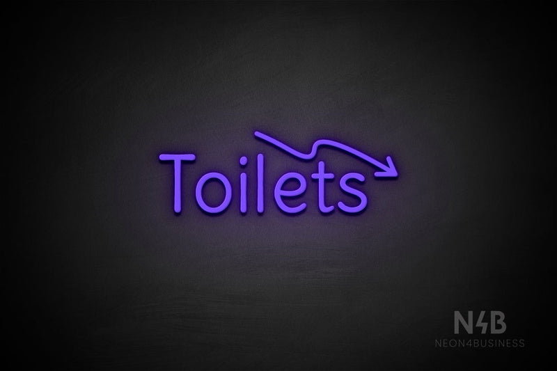 "Toilets" (right down arrow, Alive font) - LED neon sign