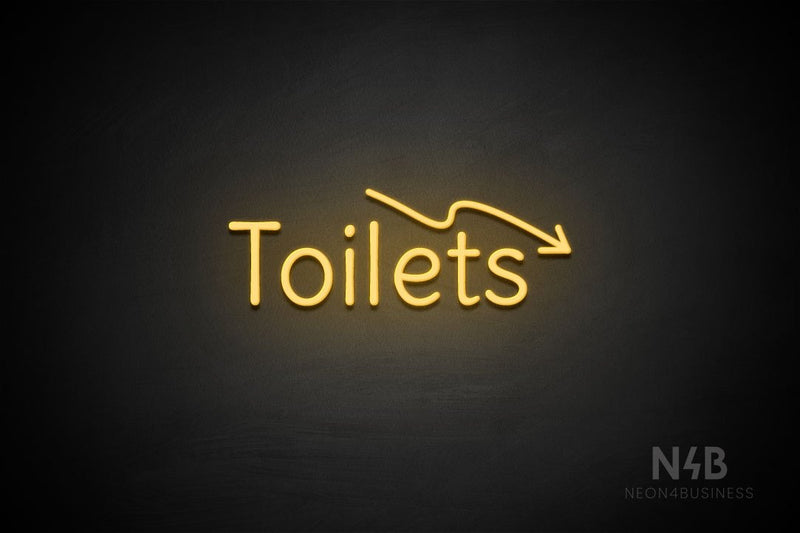 "Toilets" (right down arrow, Alive font) - LED neon sign