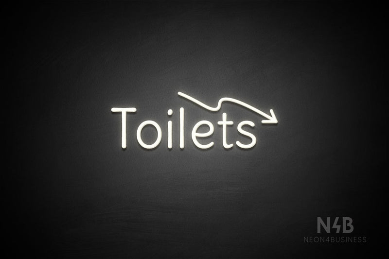 "Toilets" (right down arrow, Alive font) - LED neon sign