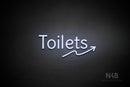 "Toilets" (right up arrow, Alive font) - LED neon sign