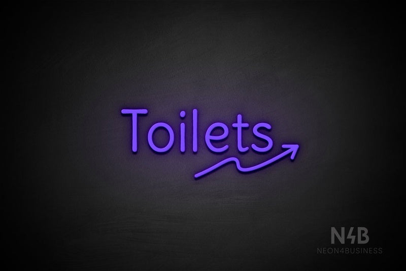 "Toilets" (right up arrow, Alive font) - LED neon sign