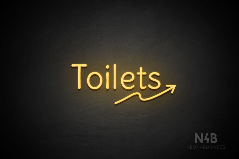"Toilets" (right up arrow, Alive font) - LED neon sign