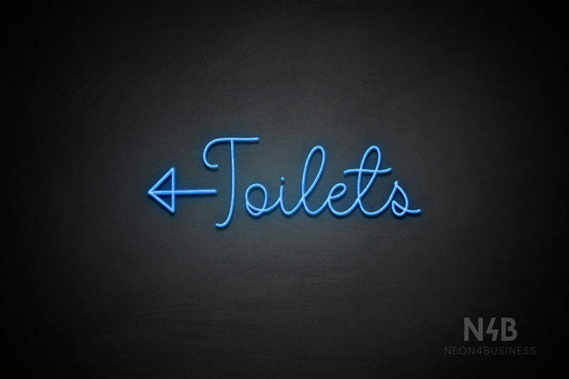"Toilets" (left arrow, Melinda font) - LED neon sign