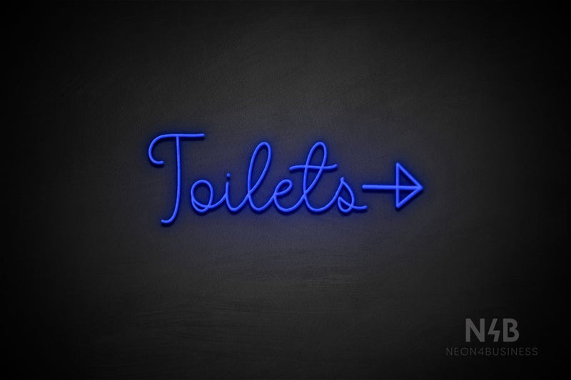 "Toilets" (right arrow, Melinda font) - LED neon sign
