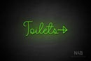 "Toilets" (right arrow, Melinda font) - LED neon sign