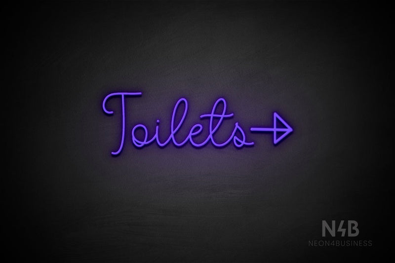 "Toilets" (right arrow, Melinda font) - LED neon sign