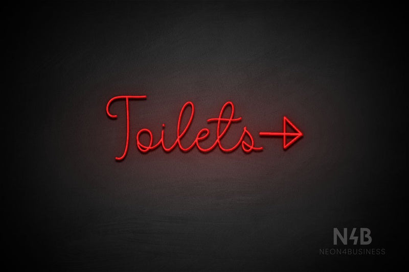 "Toilets" (right arrow, Melinda font) - LED neon sign