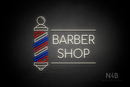 "BARBER SHOP" Multicolored Barber Pole (Cooper font) - LED neon sign
