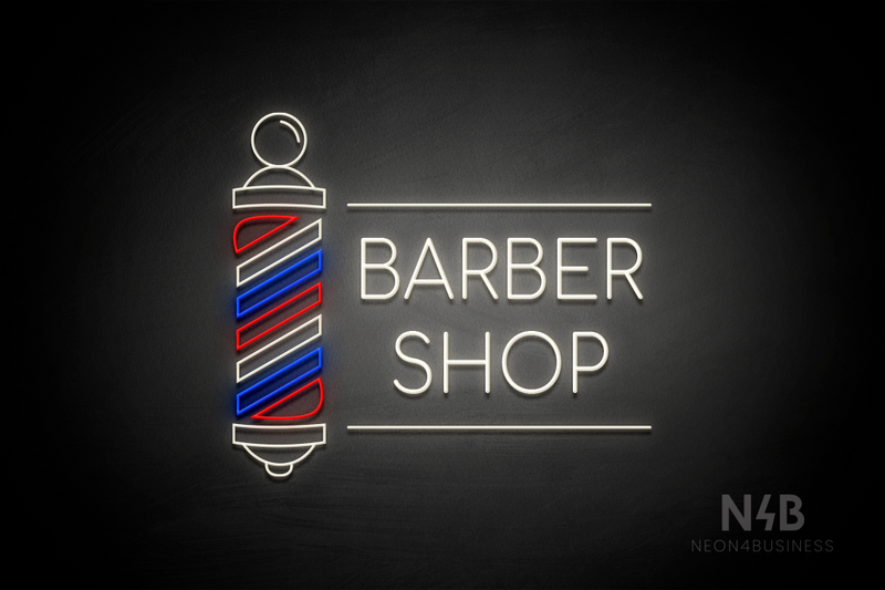 "BARBER SHOP" Multicolored Barber Pole (Cooper font) - LED neon sign