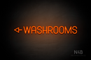 "WASHROOMS" (left arrow, Havanola font) - LED neon sign