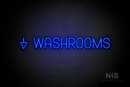 "WASHROOMS" (left down arrow, Havanola font) - LED neon sign